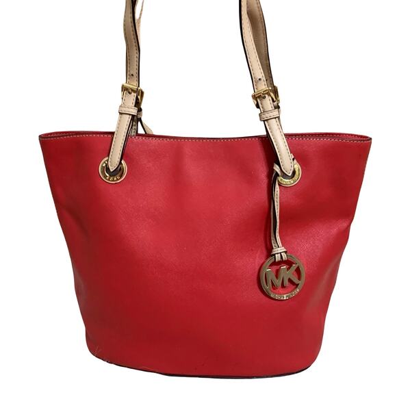 MICHAEL KORS Red Saffiano Leather Medium Size JET SET Tote - Picture 1 of 15